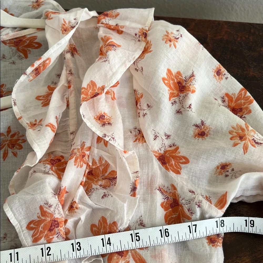 FREE PEOPLE Amanda Ruffle Top Blouse Ivory Orange Floral Women's Size M